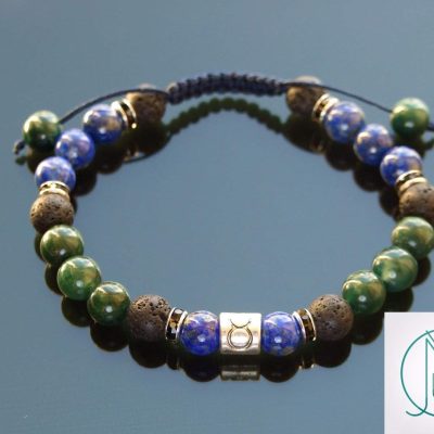 Taurus Lapis Lazuli Moss Agate Birthstone Bracelet 6-9'' Macrame Michael's UK Jewellery
