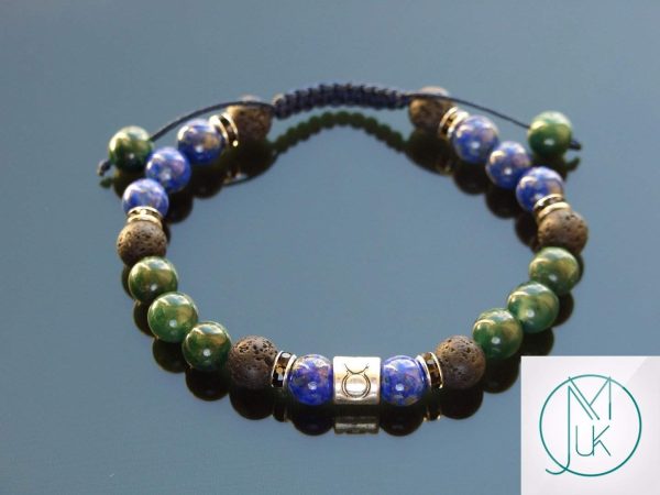 Taurus Lapis Lazuli Moss Agate Birthstone Bracelet 6-9'' Macrame Michael's UK Jewellery