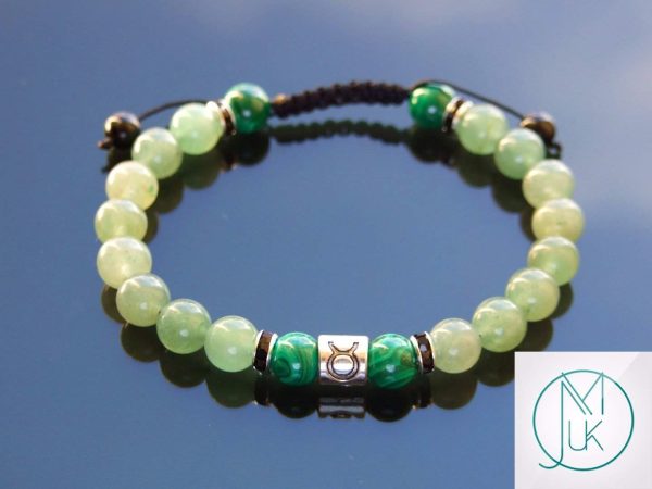 Taurus Malachite Aventurine Birthstone Bracelet 6-9'' Macrame Michael's UK Jewellery