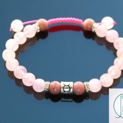 Taurus Rhodonite Rose Quartz Birthstone Bracelet 6-9'' Macrame Michael's UK Jewellery
