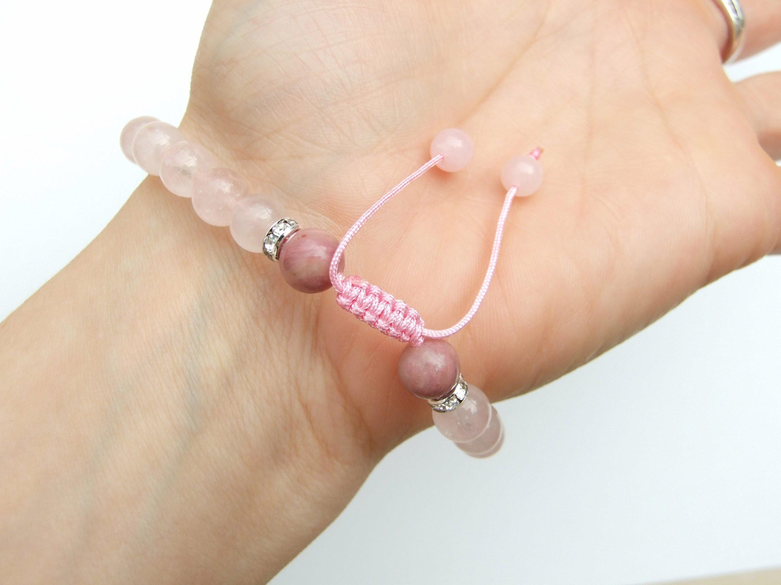 Taurus Rhodonite Rose Quartz Birthstone Bracelet 6-9'' Macrame Michael's UK Jewellery
