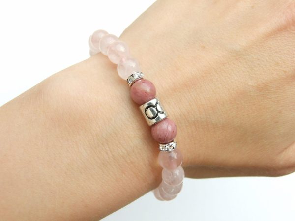 Taurus Rhodonite Rose Quartz Birthstone Bracelet 6-9'' Macrame Michael's UK Jewellery