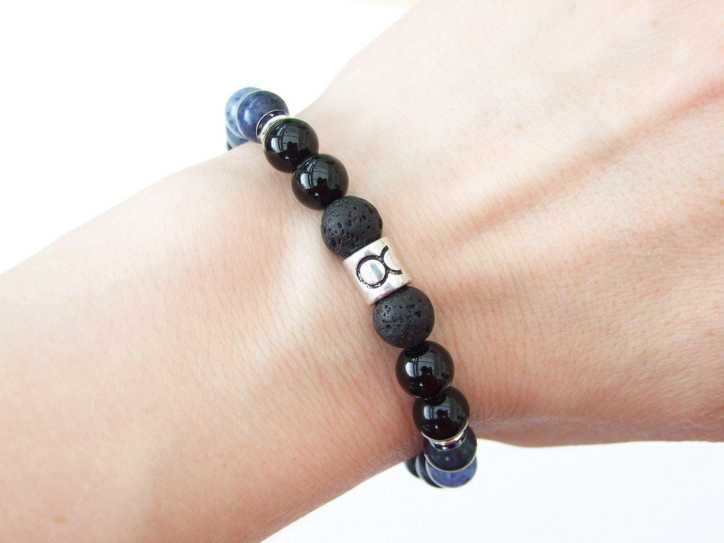 Taurus Tourmaline Dumortierite Birthstone Bracelet 6-9'' Macrame Michael's UK Jewellery