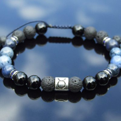 Taurus Tourmaline Dumortierite Birthstone Bracelet 6-9'' Macrame Michael's UK Jewellery