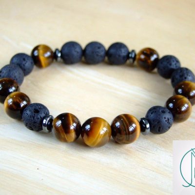 Tiger Eye Lava 10mm Natural Gemstone Bracelet 7-7.5'' Elasticated Michael's UK Jewellery