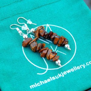 Tiger Eye Natural Gemstone Chip Drop Earrings Michael's UK Jewellery