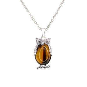 Tiger Eye Necklace Owl Pendant Natural Gemstone With Pouch Michael's UK Jewellery