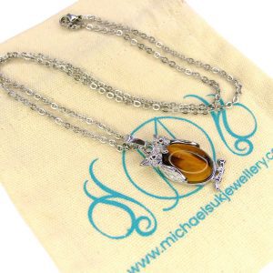 Tiger Eye Necklace Owl Pendant Natural Gemstone With Pouch Michael's UK Jewellery
