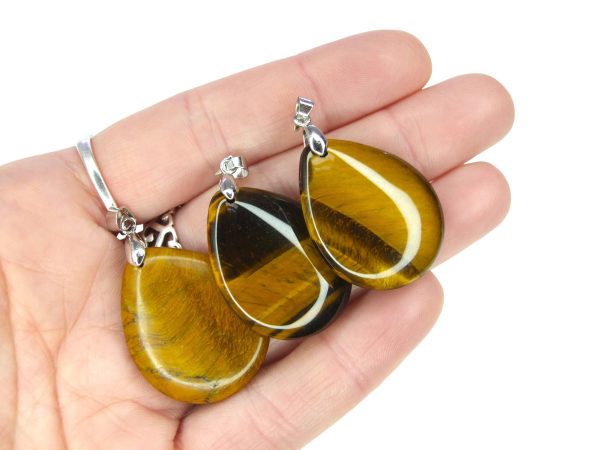 Tiger Eye Necklace Tear Pendant Natural Gemstone 50cm Chain with Pouch Michael's UK Jewellery