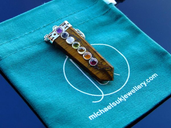 Tigers Eye 7 Chakra Natural Gemstone Pendant Necklace 50cm Michael's UK Jewellery