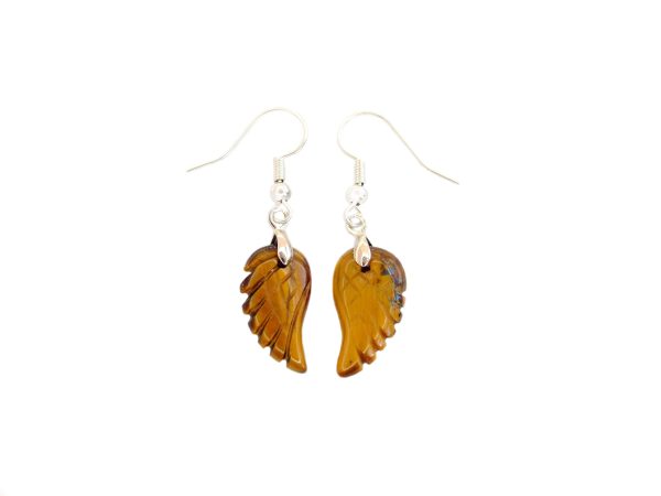 Tigers Eye Earrings Angel Wing Shape Natural Gemstone with Pouch Michael's UK Jewellery