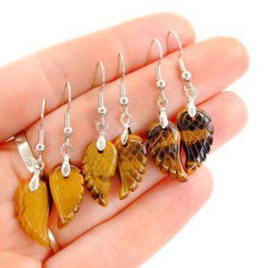 Tigers Eye Earrings Angel Wing Shape Natural Gemstone with Pouch Michael's UK Jewellery