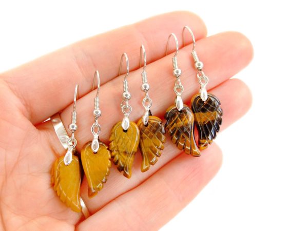 Tigers Eye Earrings Angel Wing Shape Natural Gemstone with Pouch Michael's UK Jewellery