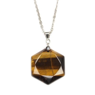 Gemstone Necklace Tigers Eye Hexagon Pendant Natural beads mouse