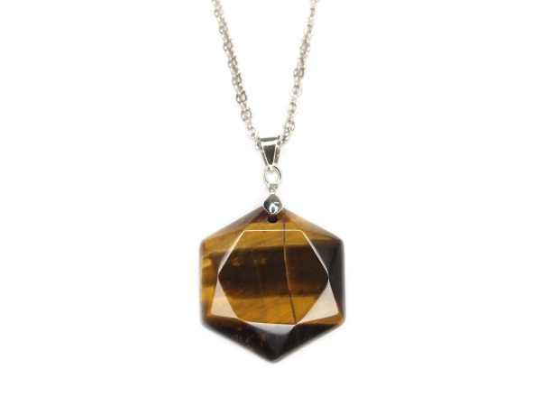 Gemstone Necklace Tigers Eye Hexagon Pendant Natural beads mouse