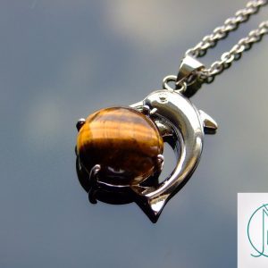Tigers Eye Necklace Dolphin Pendant Natural Gemstone With Pouch Michael's UK Jewellery