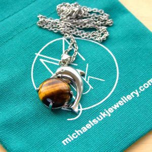 Tigers Eye Necklace Dolphin Pendant Natural Gemstone With Pouch Michael's UK Jewellery