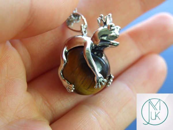 Tigers Eye Necklace Frog Pendant Natural Gemstone With Pouch Michael's UK Jewellery