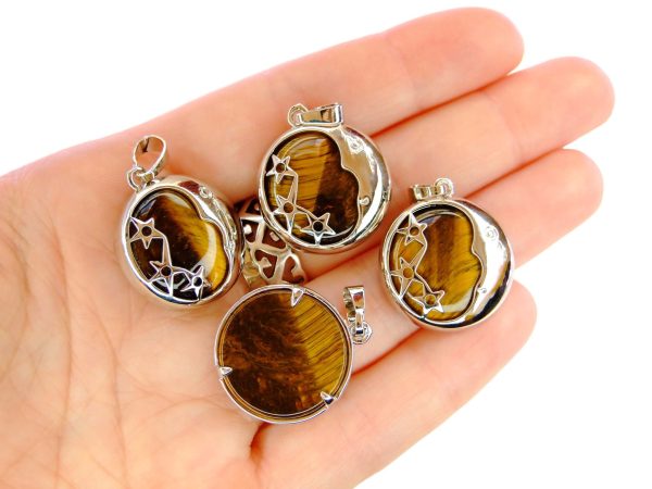 Tigers Eye Necklace Moon Shape Pendant Natural Gemstone With Pouch Michael's UK Jewellery