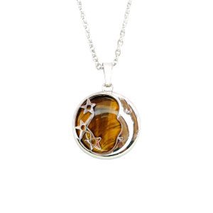 Tigers Eye Necklace Moon Shape Pendant Natural Gemstone With Pouch Michael's UK Jewellery