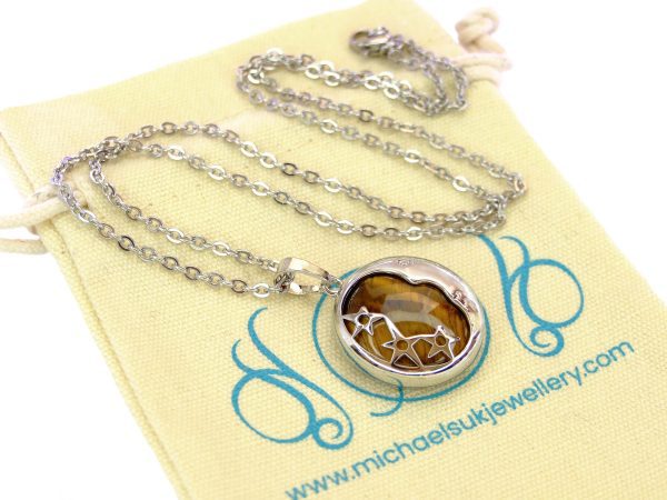 Tigers Eye Necklace Moon Shape Pendant Natural Gemstone With Pouch Michael's UK Jewellery