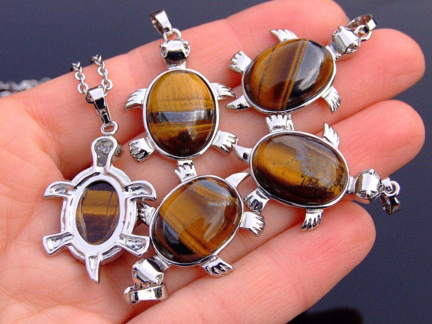 Tigers Eye Necklace Turtle Pendant Natural Gemstone With Pouch Michael's UK Jewellery