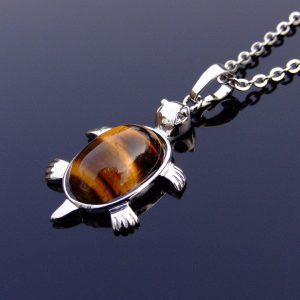 Tigers Eye Necklace Turtle Pendant Natural Gemstone With Pouch Michael's UK Jewellery