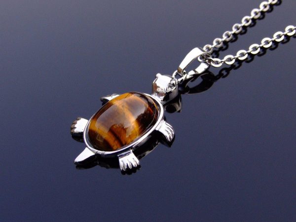Tigers Eye Necklace Turtle Pendant Natural Gemstone With Pouch Michael's UK Jewellery