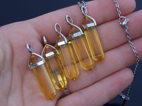 Topaz Glass Crystal Point Pendant Necklace Michael's UK Jewellery