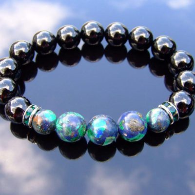 Tourmaline Azurite 10mm Natural Gemstone Bracelet 6-9'' Elasticated Michael's UK Jewellery