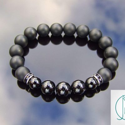 Tourmaline/Onyx 10mm Natural Gemstone Bracelet 6-9'' Elasticated Michael's UK Jewellery