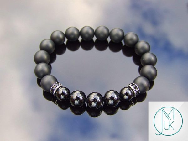 Tourmaline/Onyx 10mm Natural Gemstone Bracelet 6-9'' Elasticated Michael's UK Jewellery