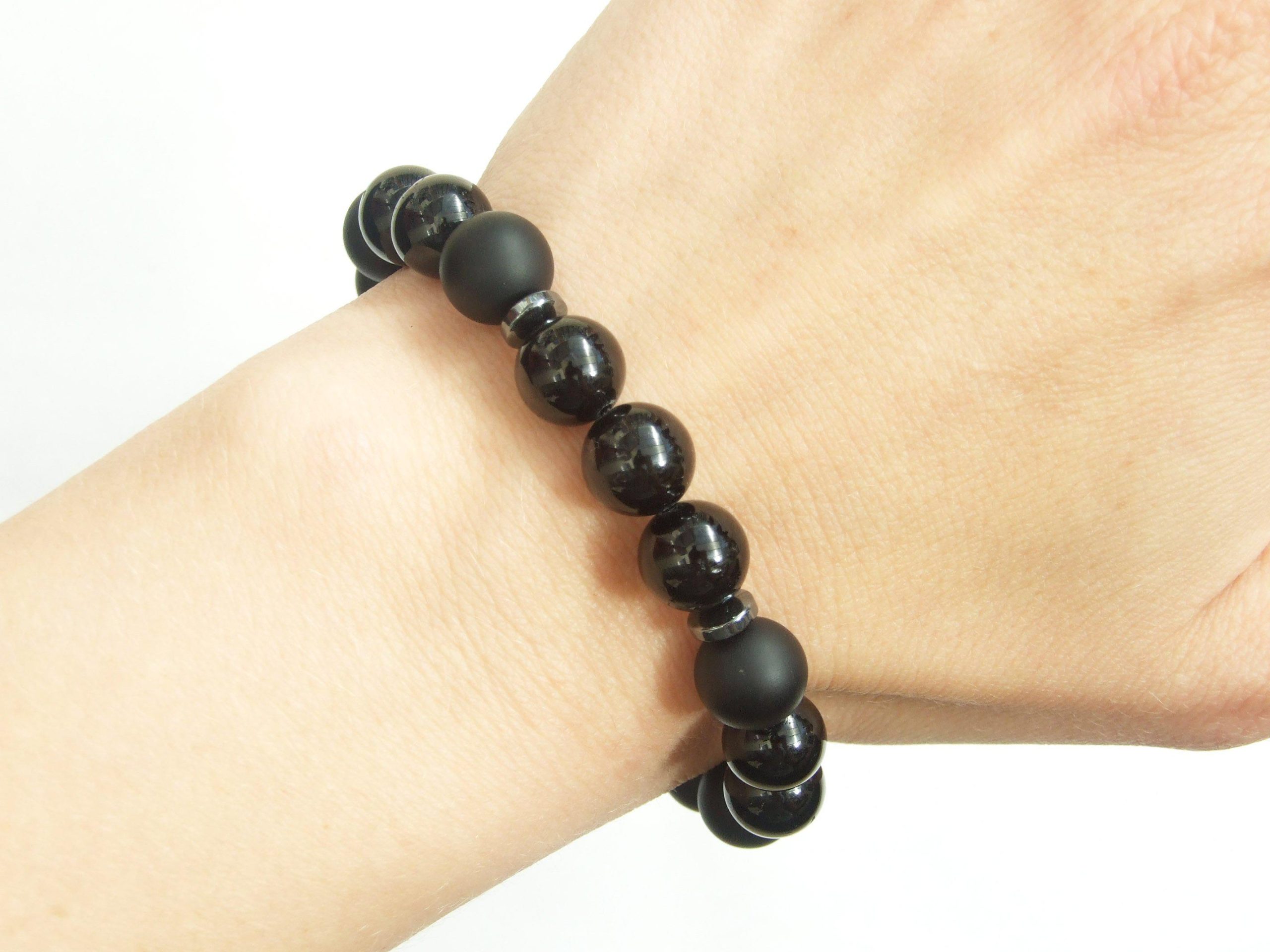 Tourmaline/Onyx Natural Gemstone Bracelet 7-7.5'' Elasticated Michael's UK Jewellery