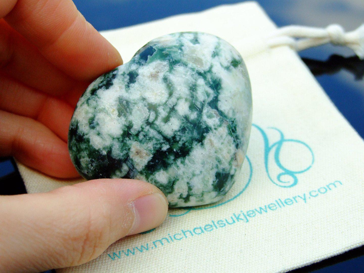Tree Agate Carved Heart Natural Gemstone Michael's UK Jewellery