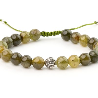 Tsavorite Bracelet Natural Gemstone Om Sterling Silver Bead 6-9'' Macrame With Box Michael's UK Jewellery