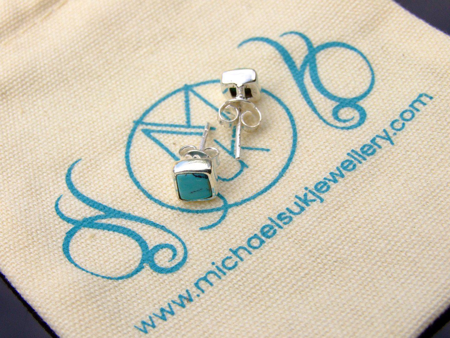 Turquoise Natural Gemstone 925 Sterling Silver Earrings Michael's UK Jewellery