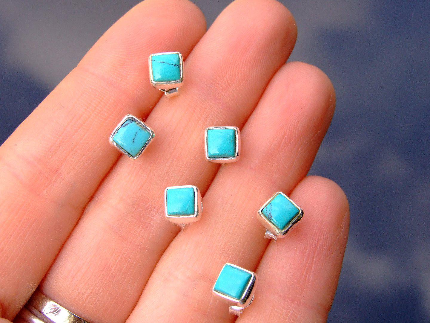 Turquoise Natural Gemstone 925 Sterling Silver Earrings Michael's UK Jewellery