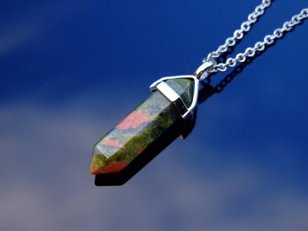 Gemstone Necklace Unakite Natural Point Pendant beads mouse