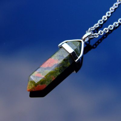 Gemstone Necklace Unakite Natural Point Pendant beads mouse