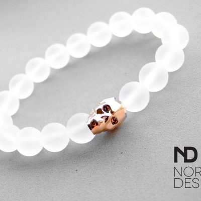 Unisex Frosted Crystal Natural Gemstone Skull Bracelet with Swarovski Crystal 6-9inch Michael's UK Jewellery