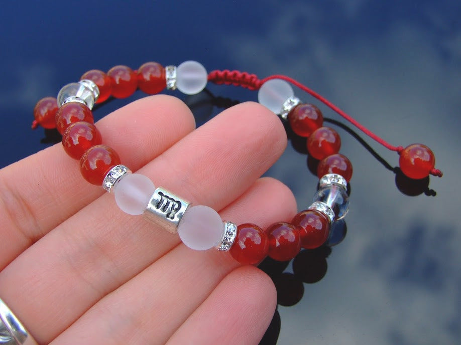 Virgo Carnelian Quartz Birthstone Bracelet 6-9'' Macrame Healing Stone Michael's UK Jewellery
