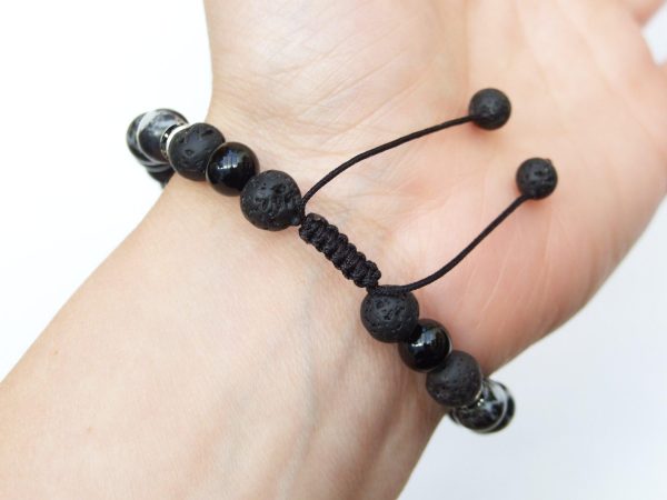 Virgo Jasper Onyx Lava Birthstone Bracelet 6-9'' Macrame Michael's UK Jewellery