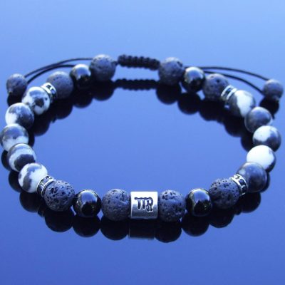 Virgo Jasper Onyx Lava Birthstone Bracelet 6-9'' Macrame Michael's UK Jewellery