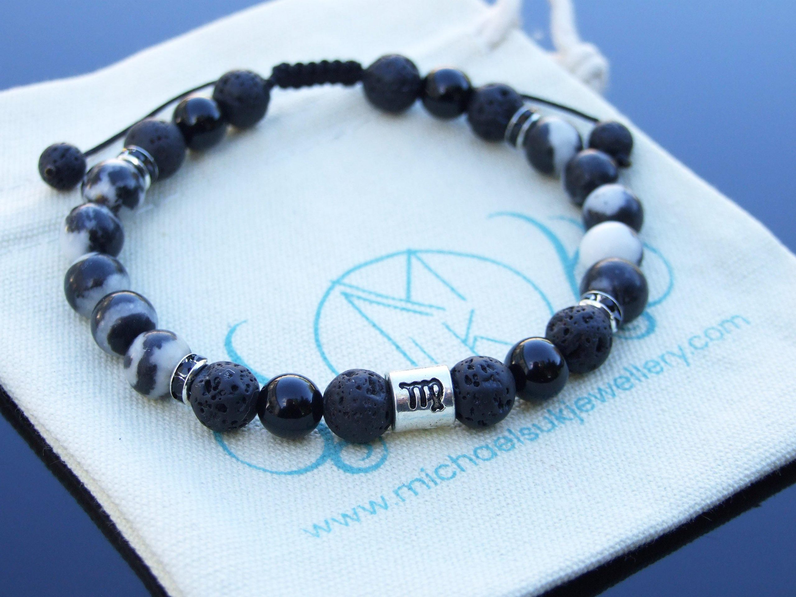 Virgo Jasper Onyx Lava Birthstone Bracelet 6-9'' Macrame Michael's UK Jewellery