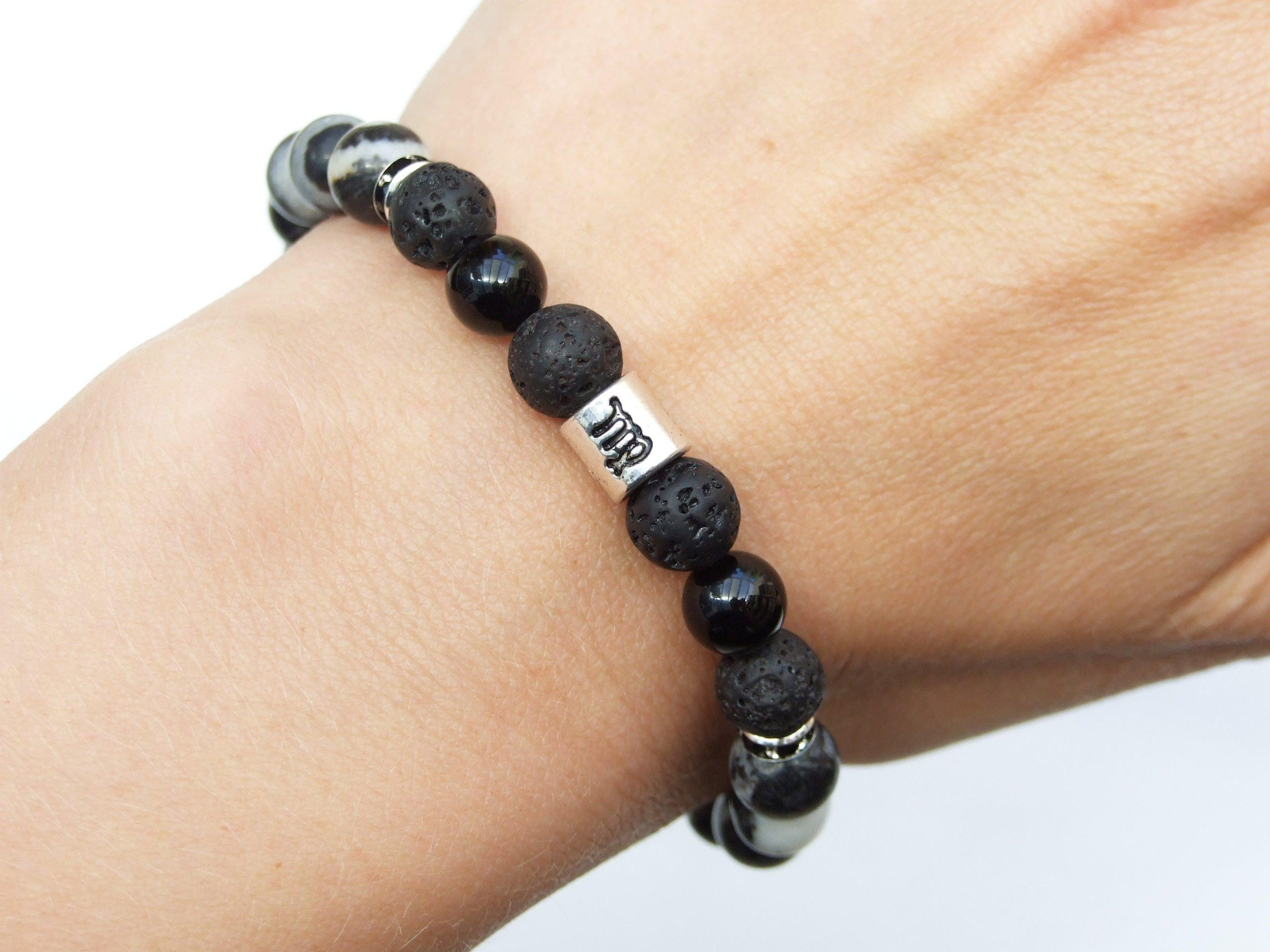 Virgo Jasper Onyx Lava Birthstone Bracelet 6-9'' Macrame Michael's UK Jewellery