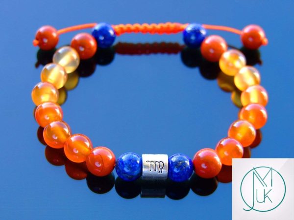 Virgo Lapis Lazuli Carnelian Birthstone Bracelet 6-9'' Macrame Michael's UK Jewellery