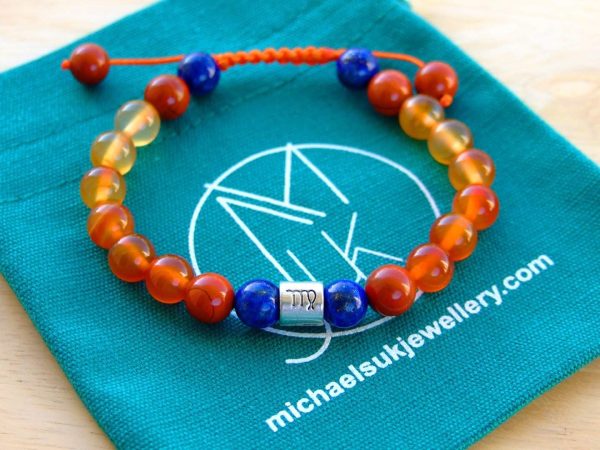 Virgo Lapis Lazuli Carnelian Birthstone Bracelet 6-9'' Macrame Michael's UK Jewellery