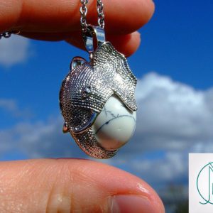 White Howlite Elephant Head Natural Gemstone Pendant Necklace 50cm Michael's UK Jewellery