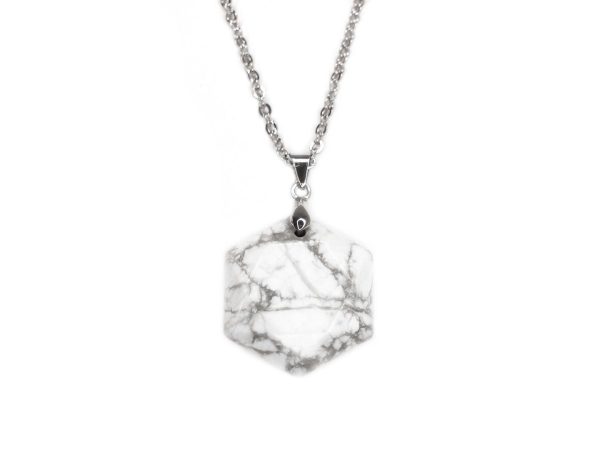 Gemstone Necklace White Howlite Hexagon Pendant Natural beads mouse