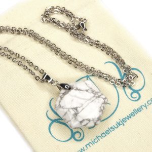 White Howlite Hexagon Pendant Natural Gemstone Necklace Michael's UK Jewellery
